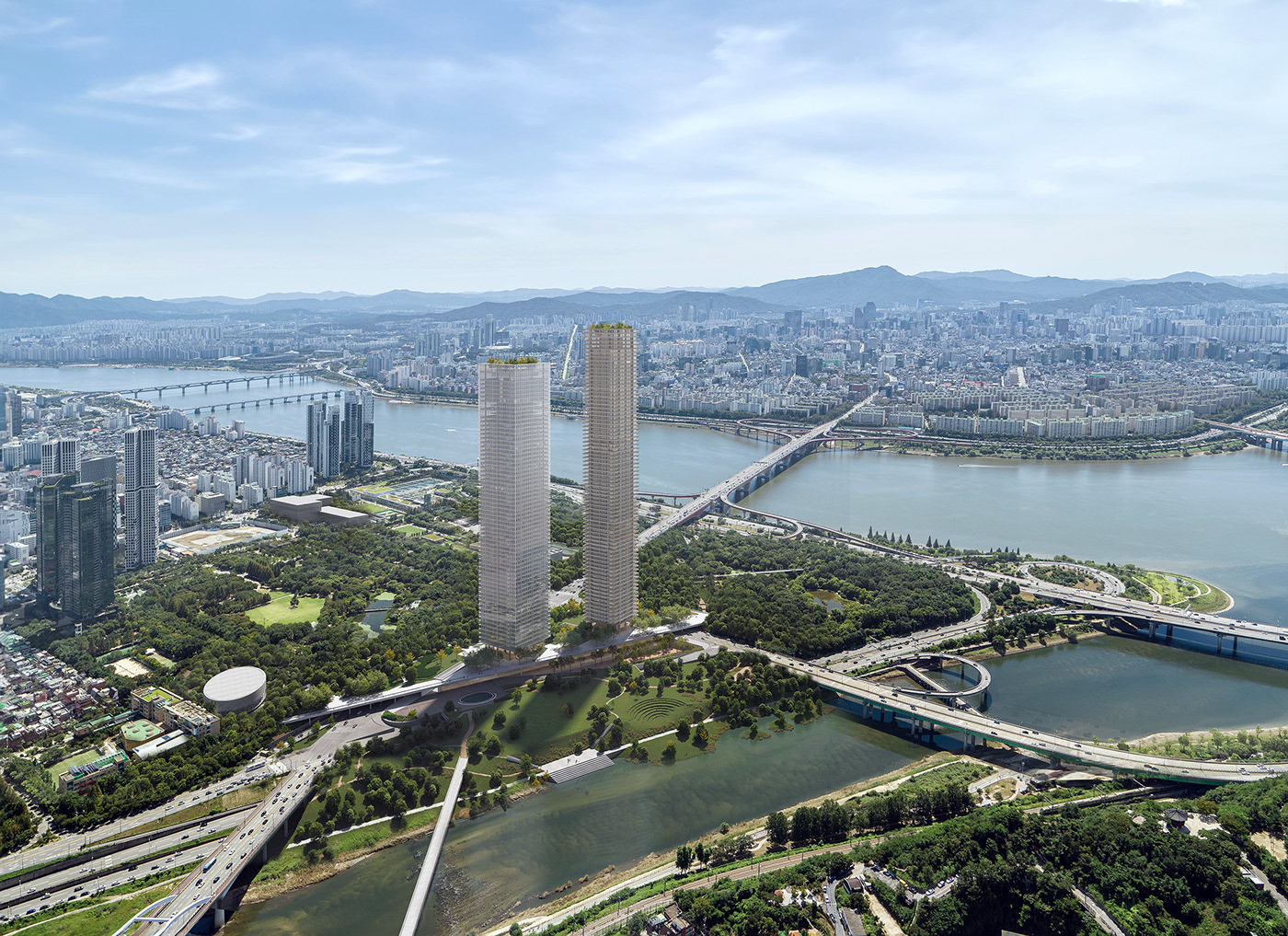 skyscraper seoul Korea city architecture Urban paisagism 3D archviz visualization