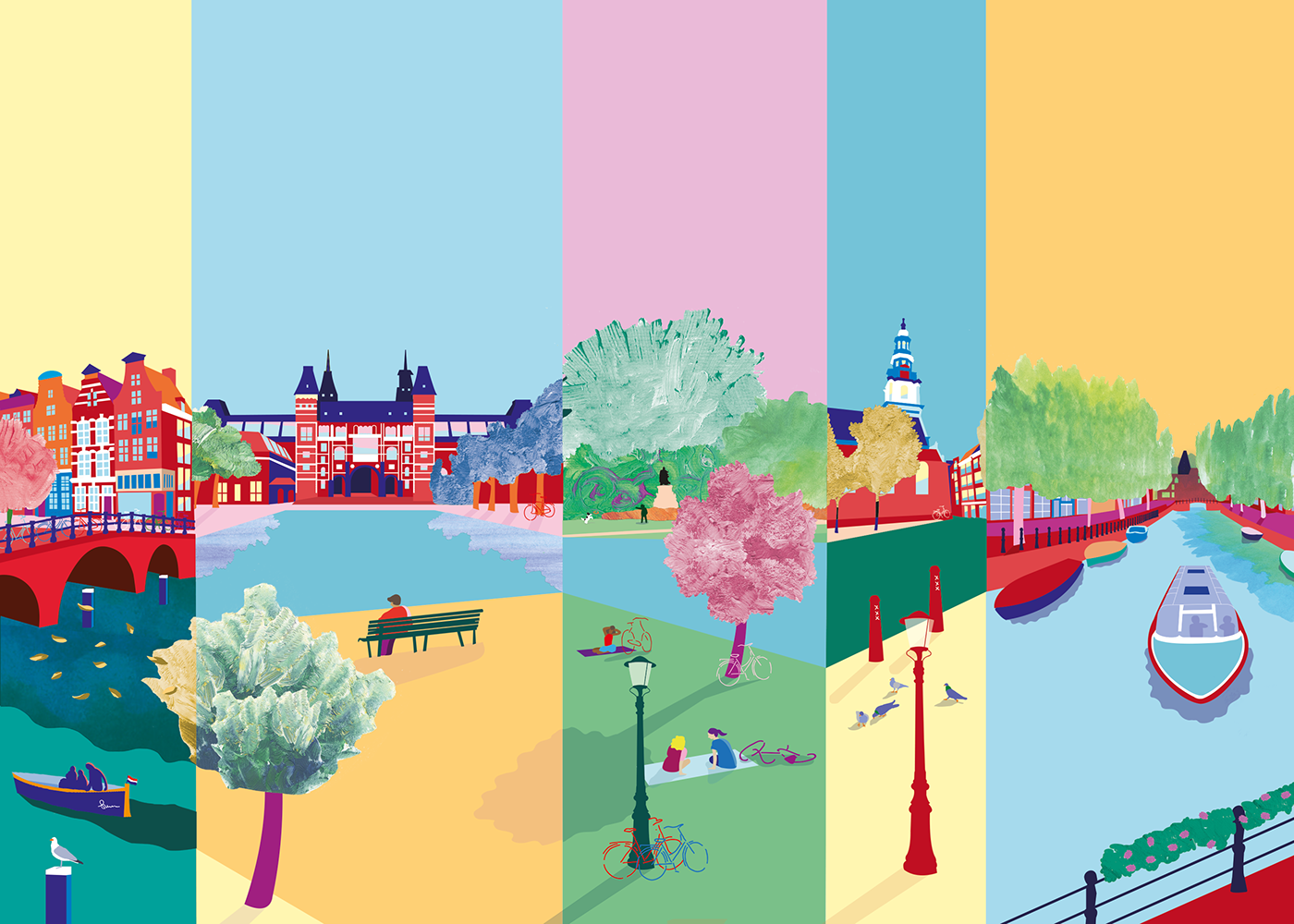 amsterdam ILLUSTRATION  cityview colorful art poster