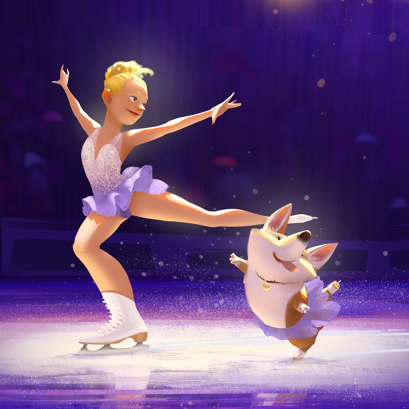 ice skate winter olympic Corgi Character dog girl