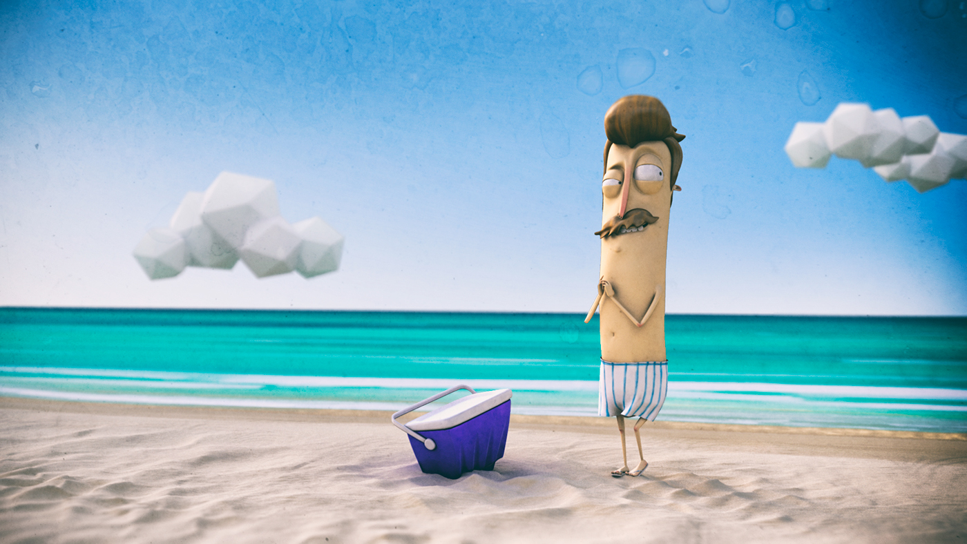 3D beach Frankfurter uruguay vacations cartoon modeling rendering lowpoly