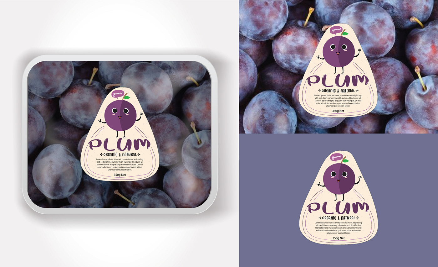 box label Food  Fruit fruit label ILLUSTRATION  Label label design Packaging Plum print design 