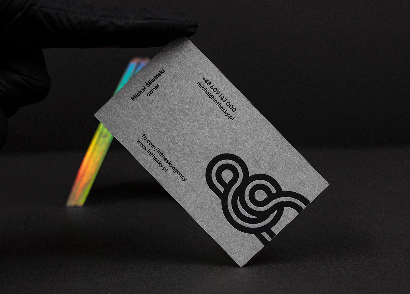 Business Cards minimal holographic holography foil hotstamping black graphic design  creative agency grey colorful
