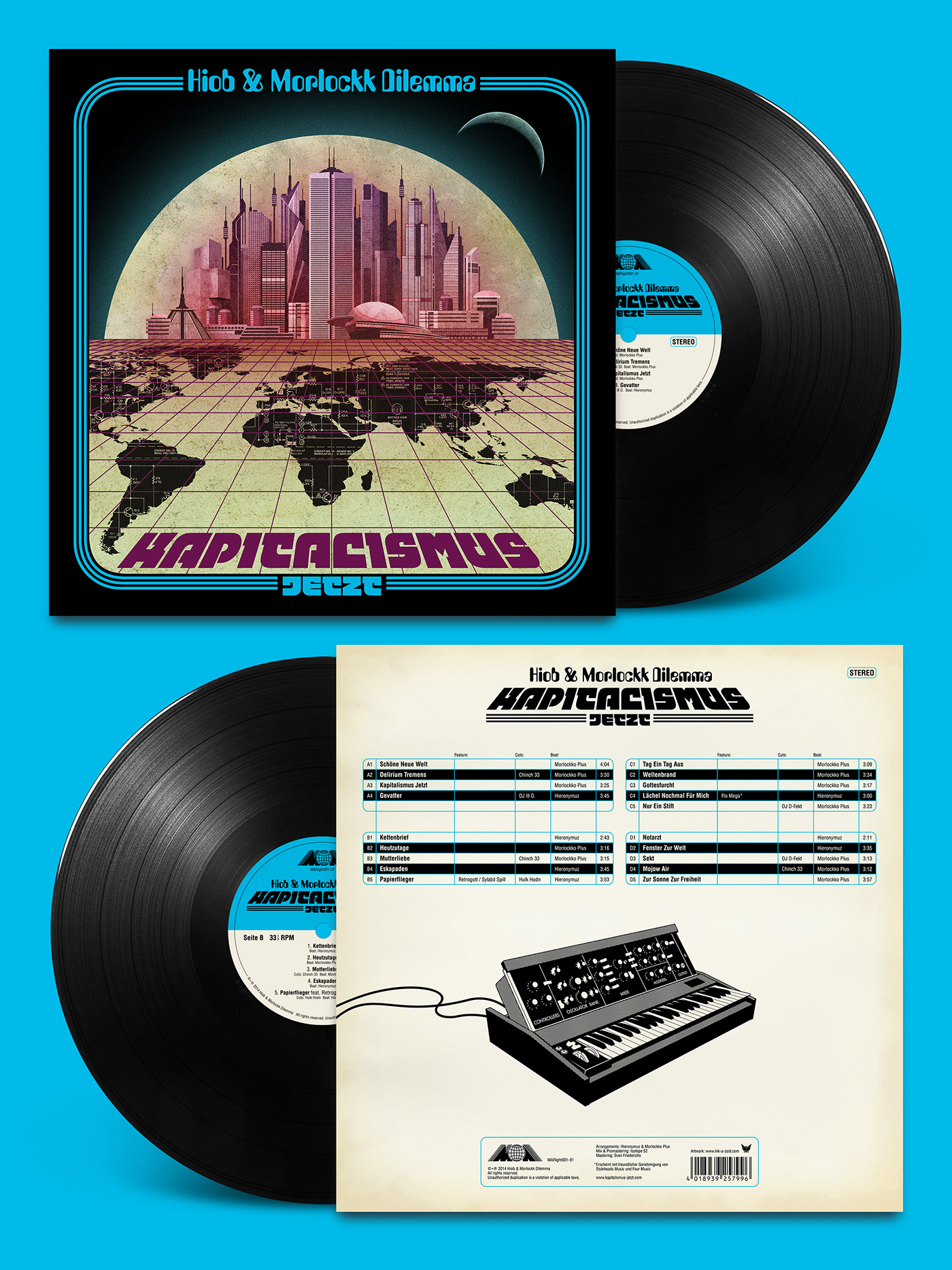 Retro cover vinyl record vector architecture moog synthesizer record cover