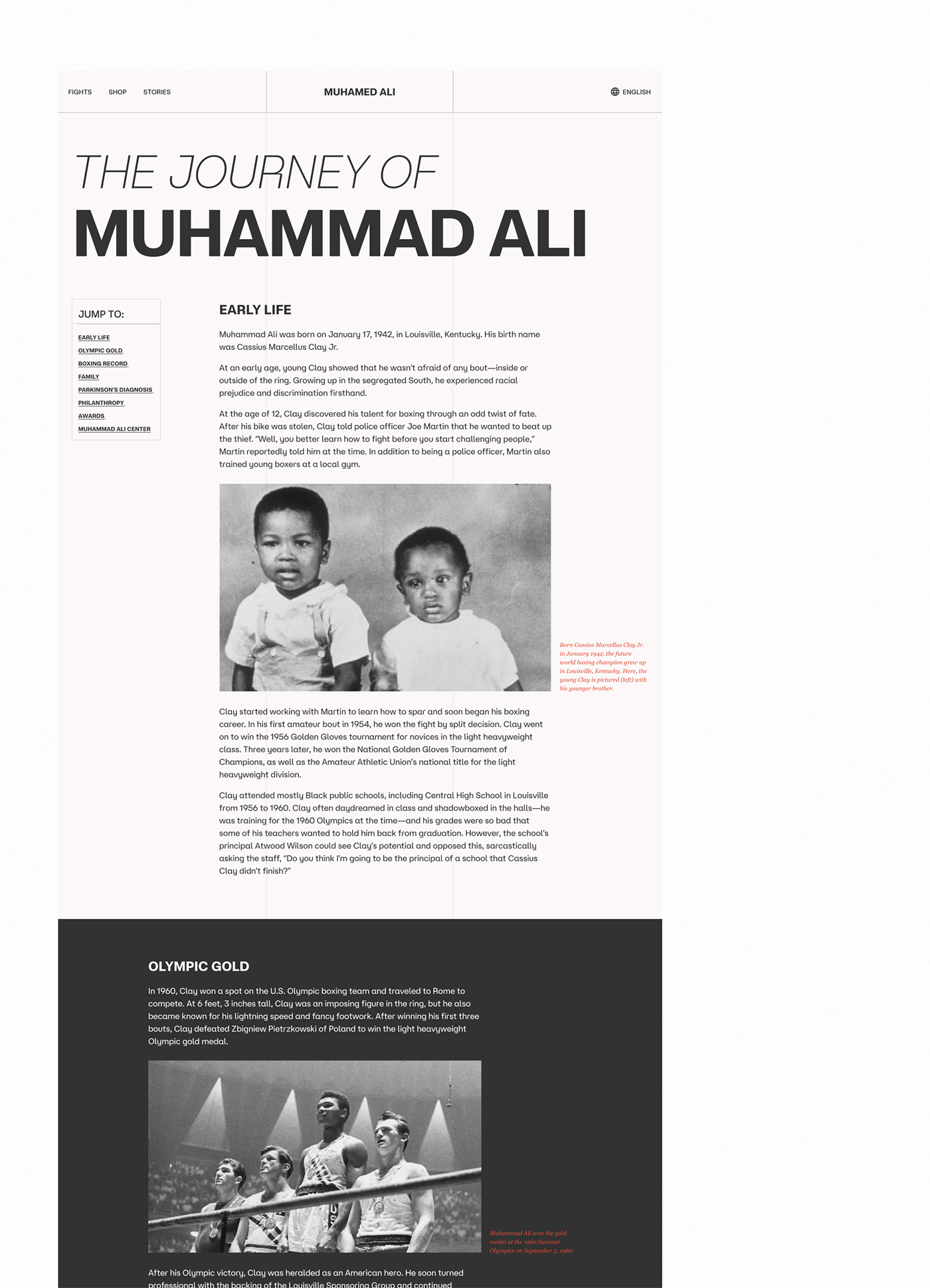 Boxing muhammad ali UI/UX ui design user interface UX design landing page Website Design Webdesign Website