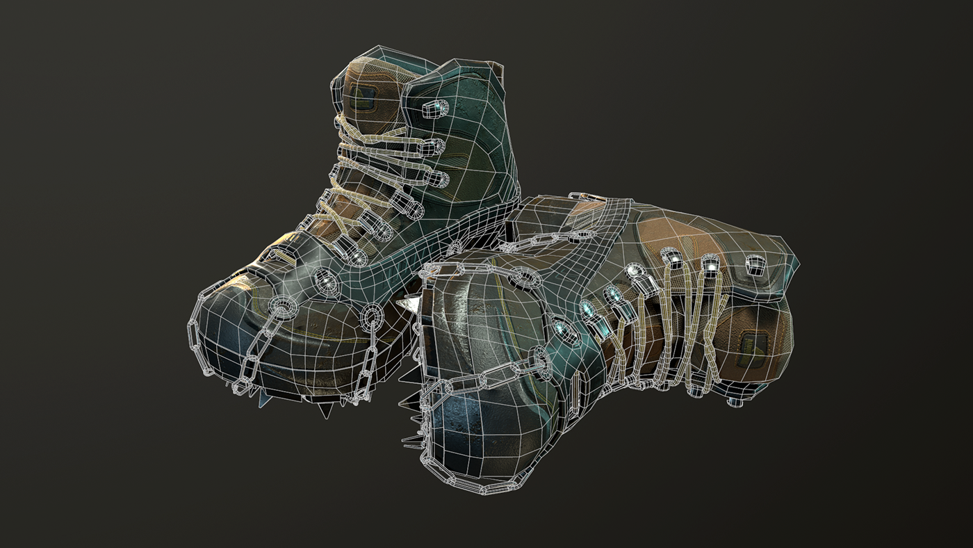 videogame Zbrush Maya boots sculpting  modeling texturing realtime