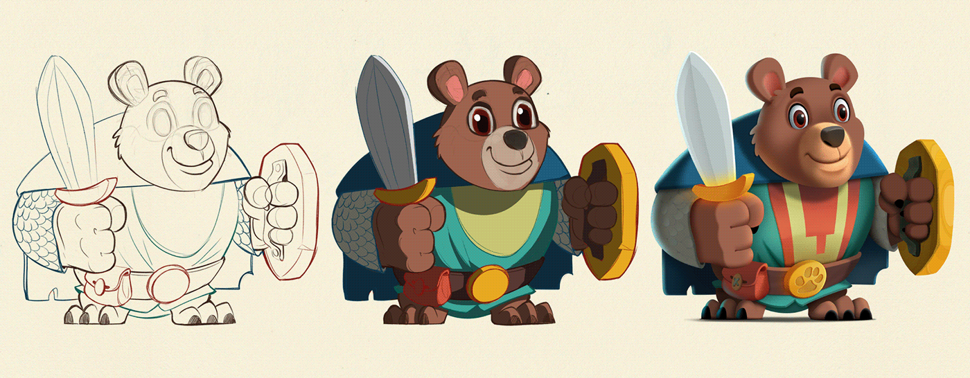 concept art Character bear warrior cartoon art sketches game drawing Hero