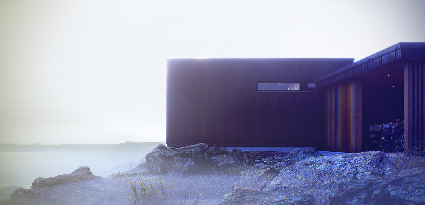 architecture exterior visual visualization 3D CGI corona fog DUSK lake