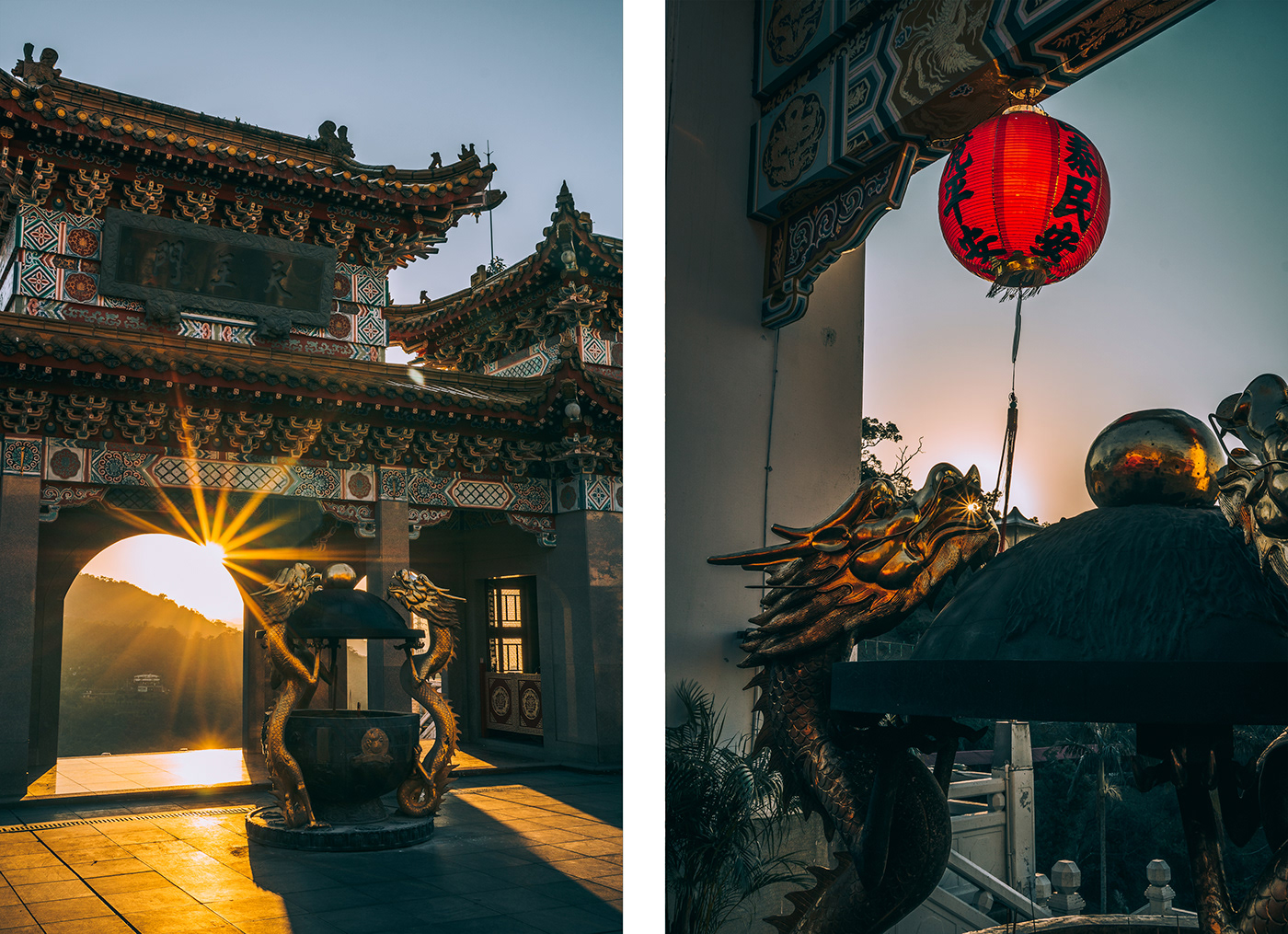 taipei taiwan asia temple taoism architecture dragon sunset ornaments