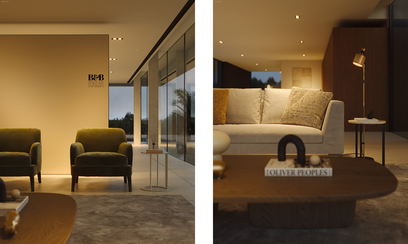 3ds max arquitectura B&B B&B Italia interior design  living polyviz product product design  showroom