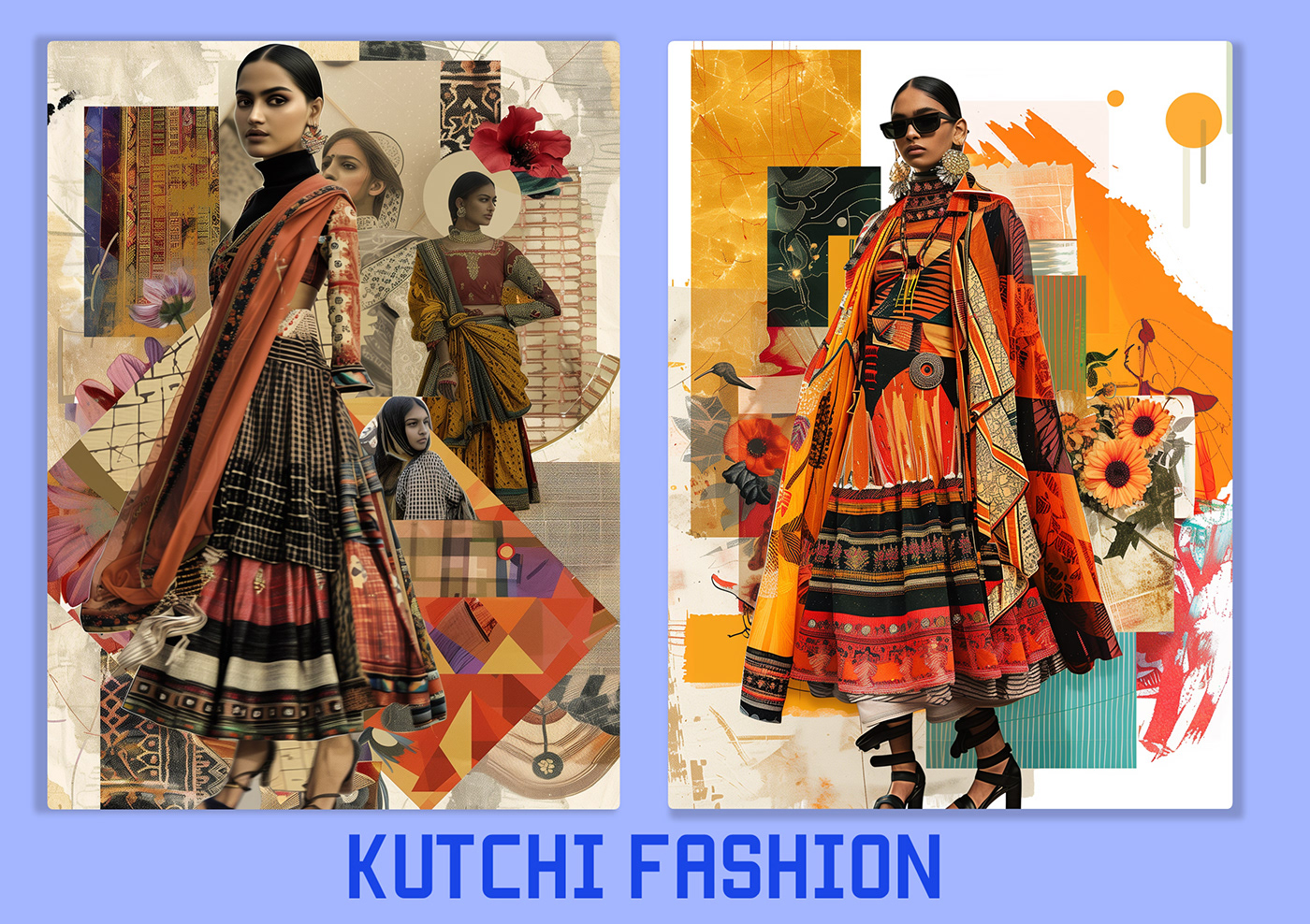 Fashion  moodboard visual identity cultural heritage kutch gujarat India fashion design digitalart Kutch embroidery
