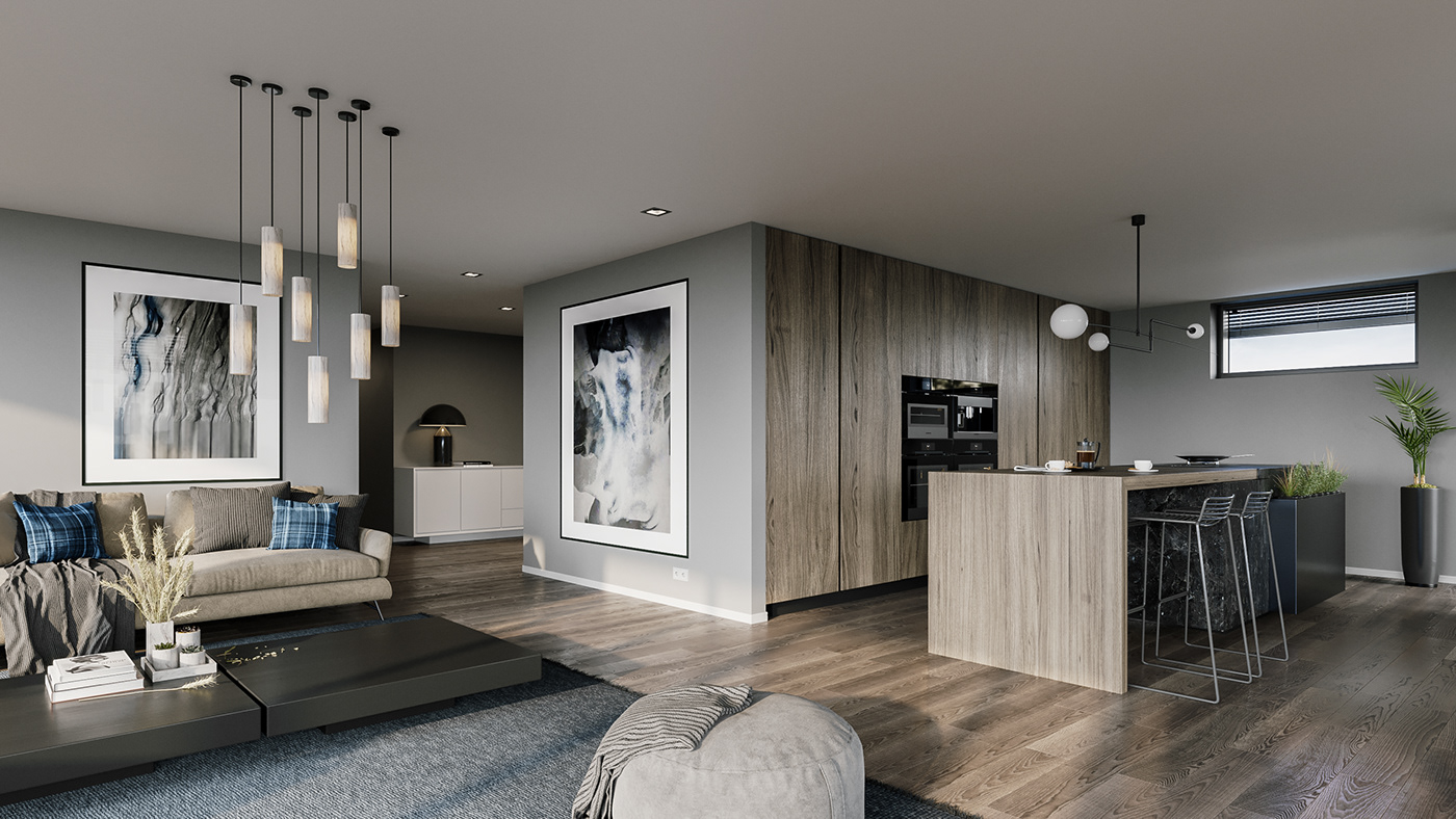 house building luxury apartments Render visualization CGI Switzerland Nature forest