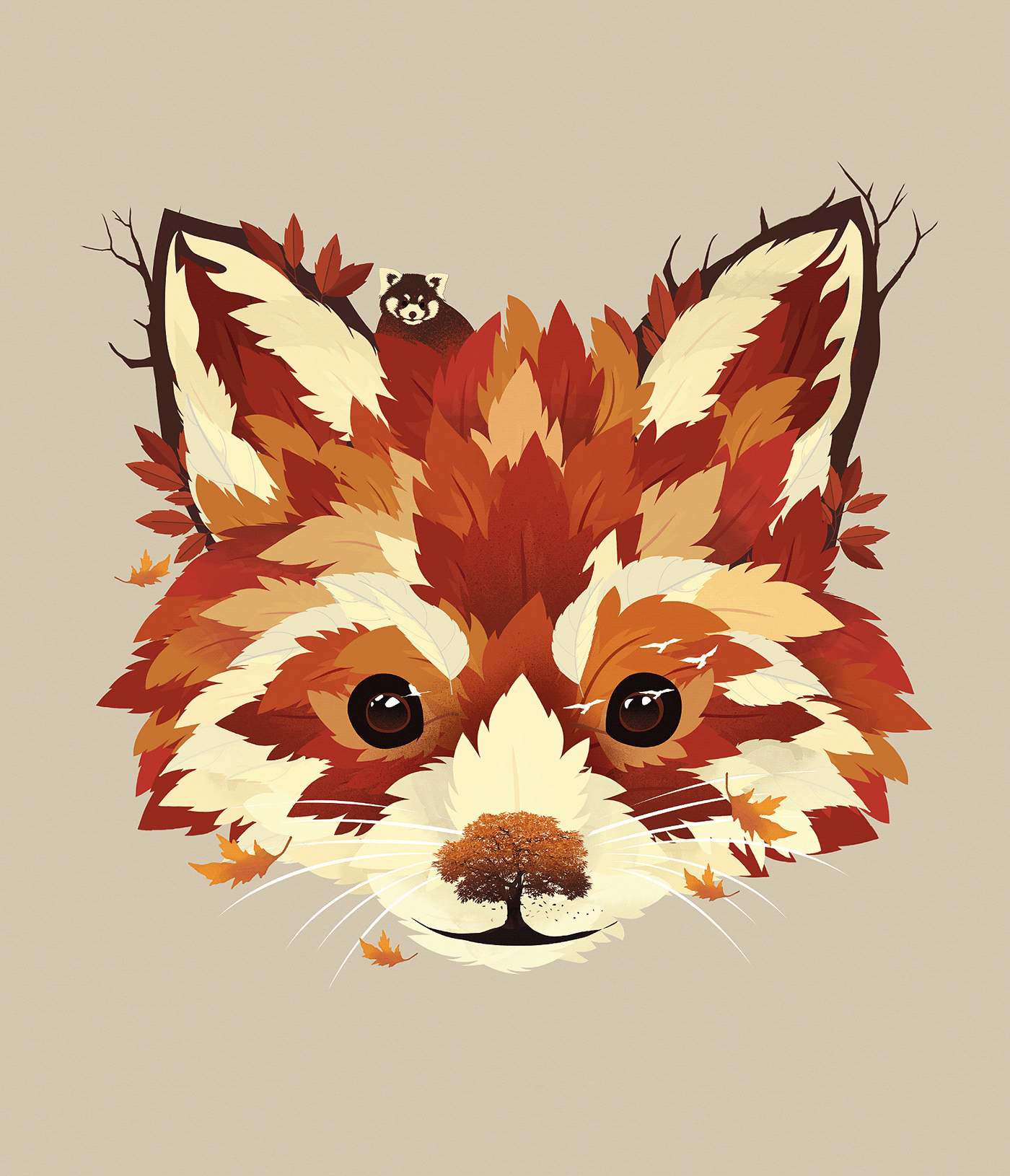 animals Nature Landscape autumn FOX vector digital illustration artwork Digital Art  ILLUSTRATION 