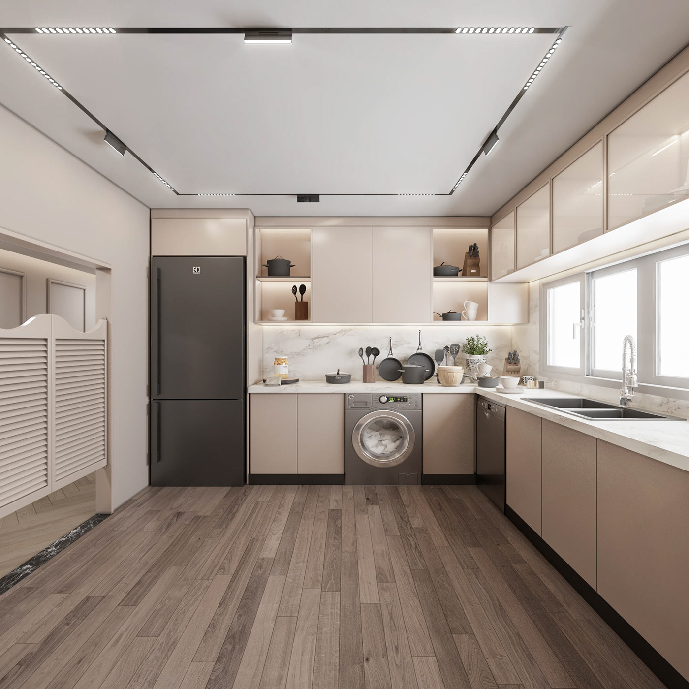 Interior design kitchen interior design  3ds max vray visualization modern Render 3D