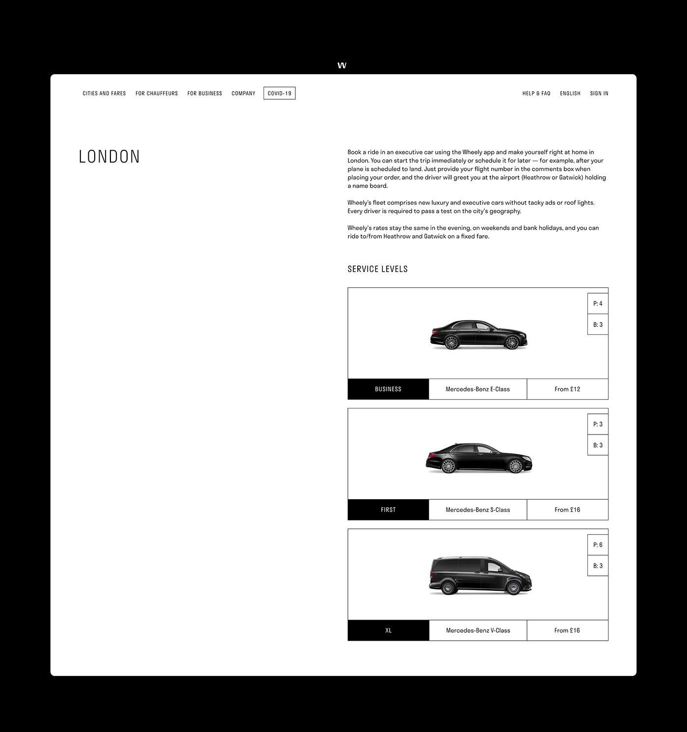 modular grid site taxi UI Website Wheely black Webdesign chauffeur