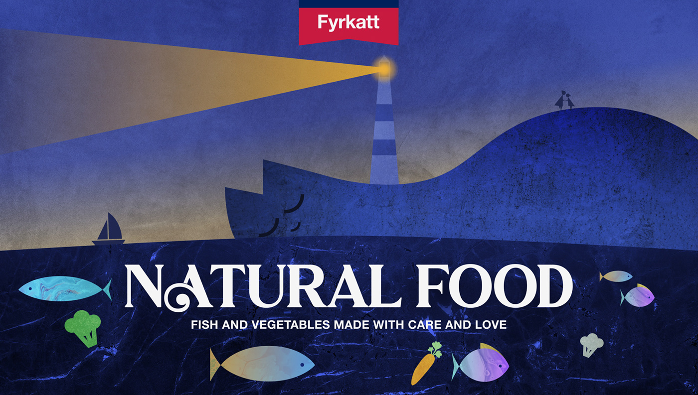 Cat fish Food  ILLUSTRATION  lighthouse meal norway Packaging products vegetables