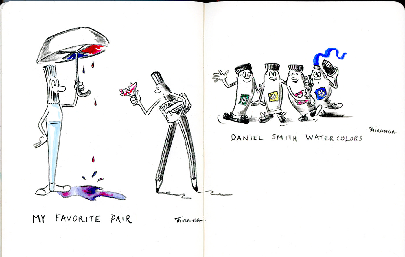 My favorite drawing implements are brought to life in these whimsical cartoon sketches