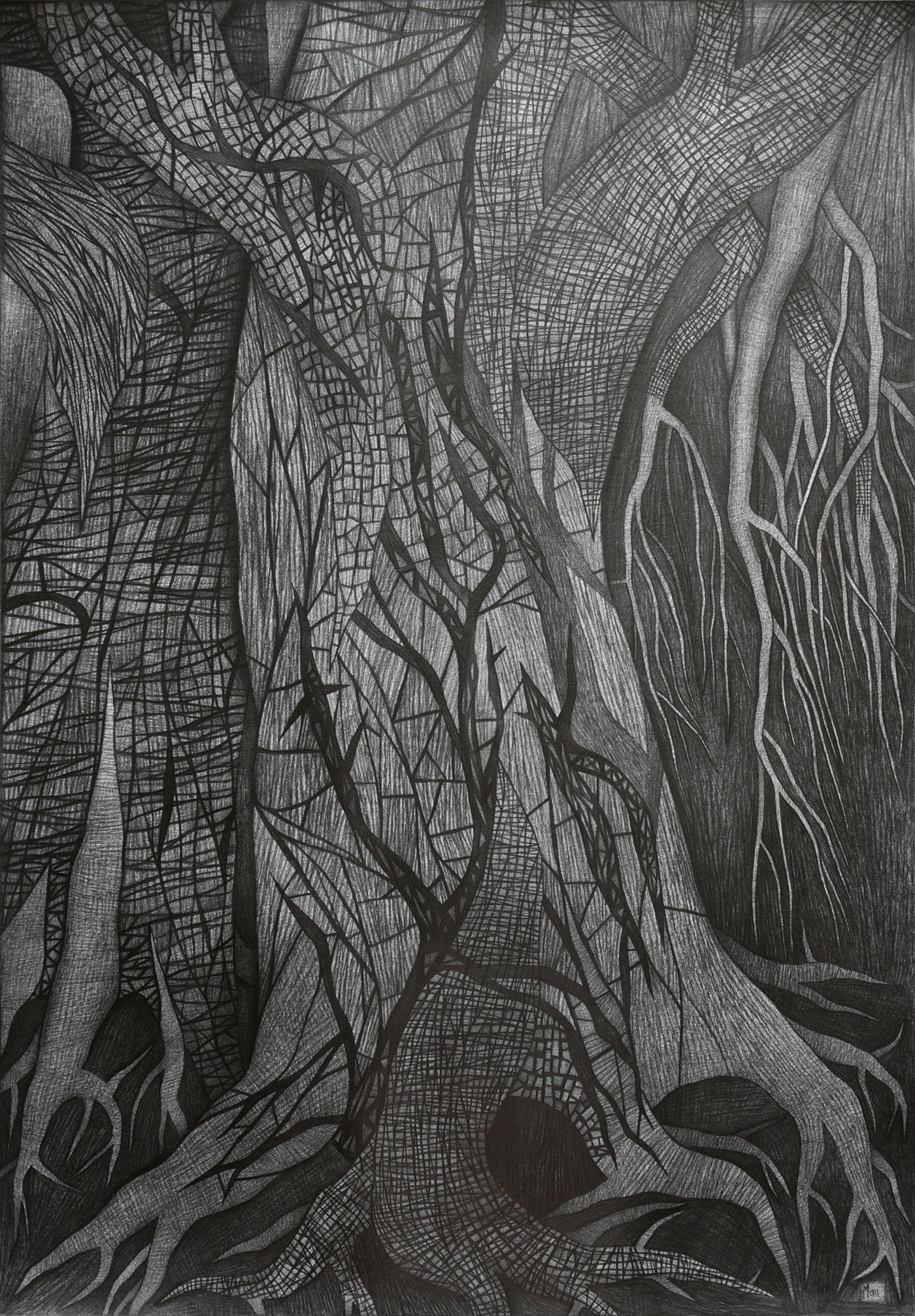 trees Nature Drawing  pencil graphite black and white surreal dark