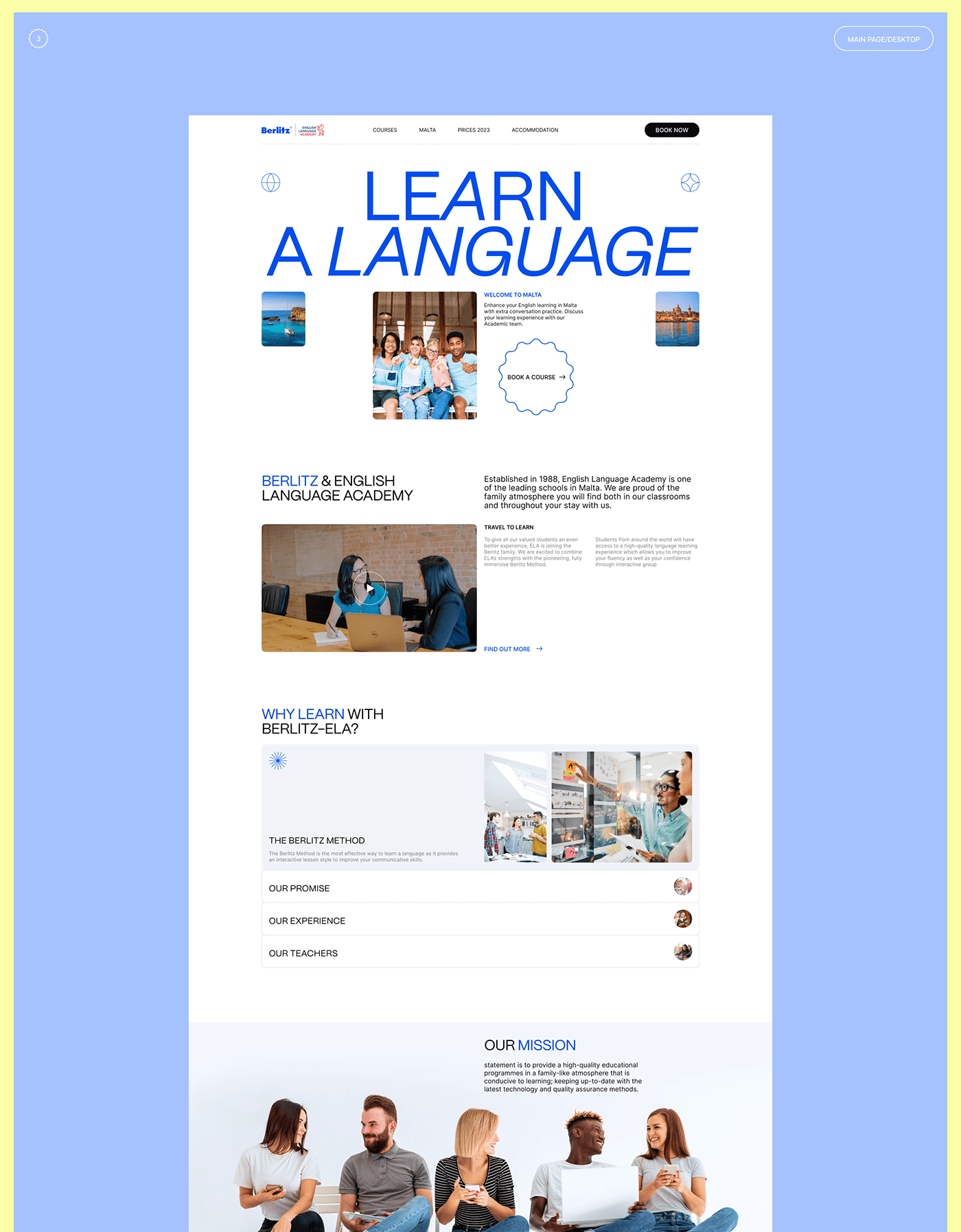landing page english school Travel Website UI/UX language Education landing Web Design 