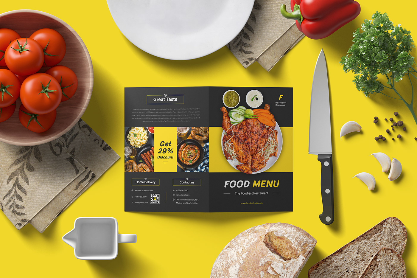 Advertising  bifold brochure burger catalog Designhatt Fast food Food  menu restuarant