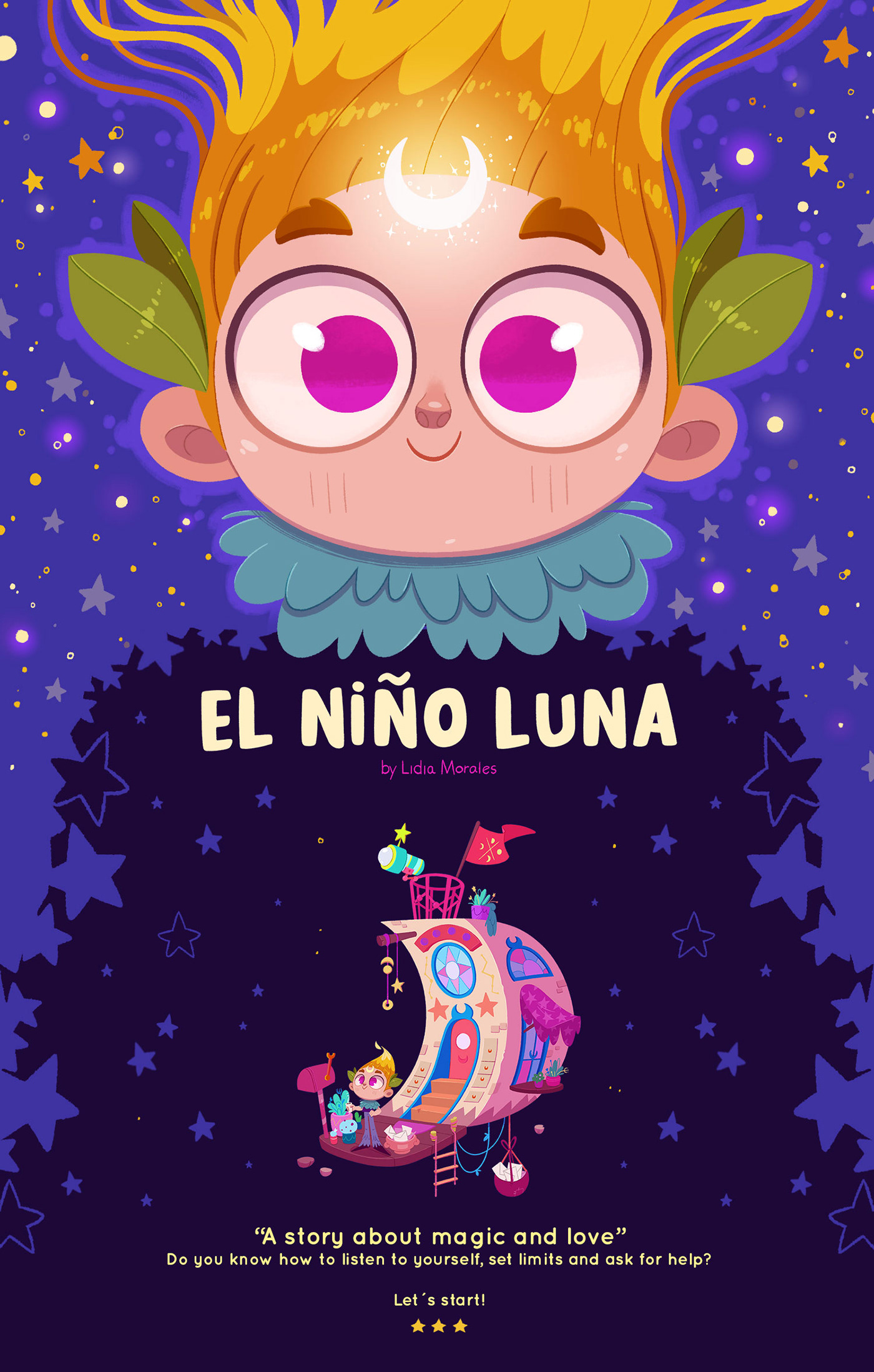 Character design  children´s book el niño luna ILLUSTRATION  Magic   moon stars universe moon child star children