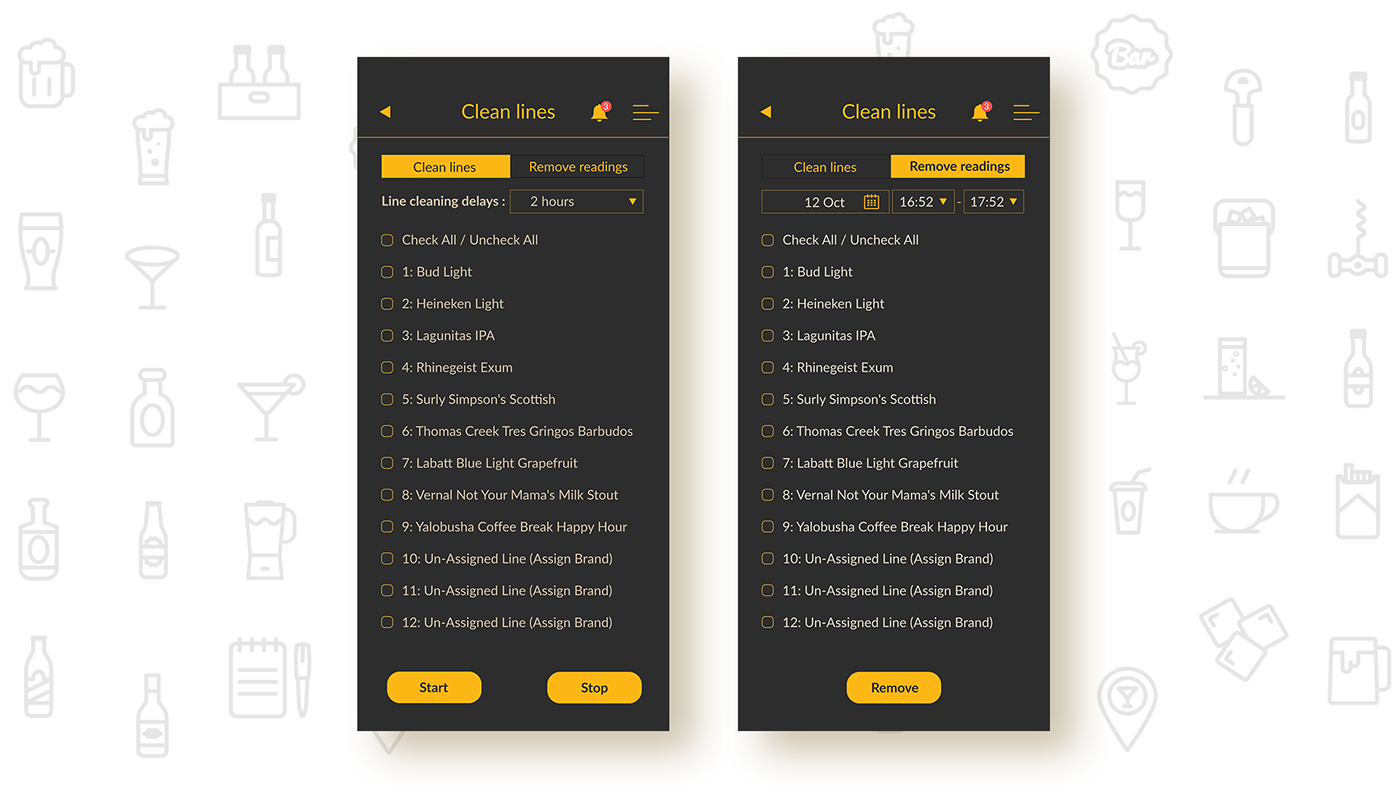 UI ux yellow beer design bottle bar monitor management inventory