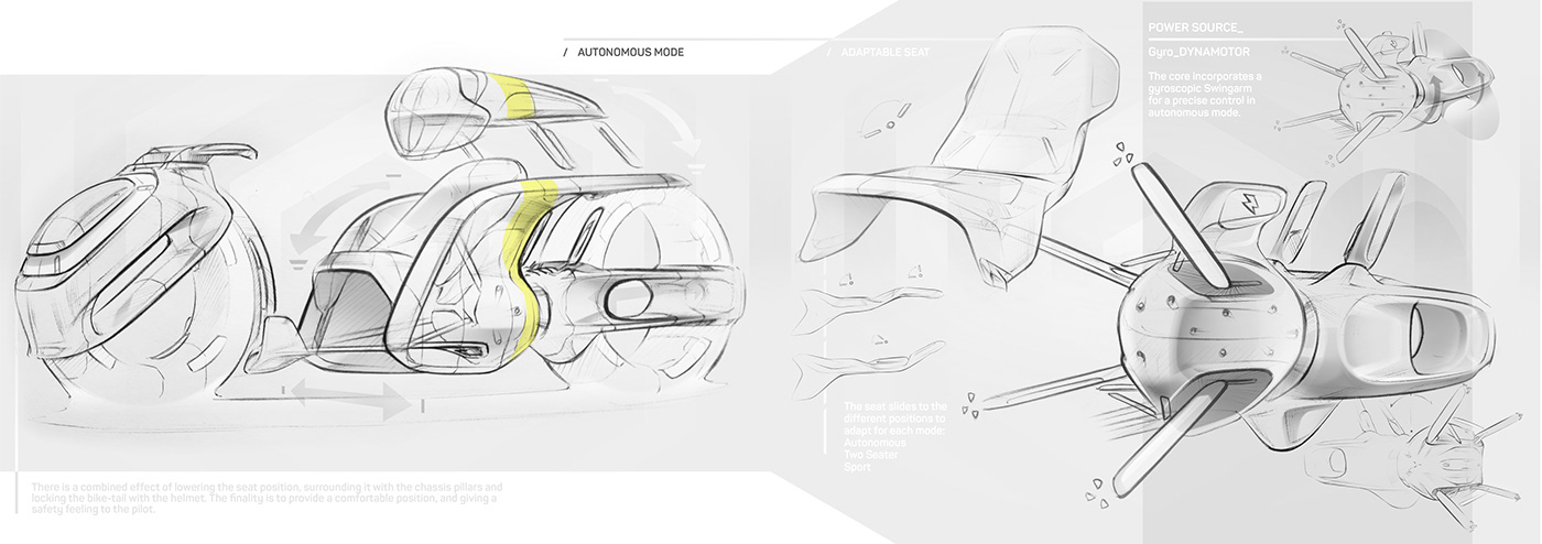 aurora electric Autonomous motorcycle tech sketch Bike concept