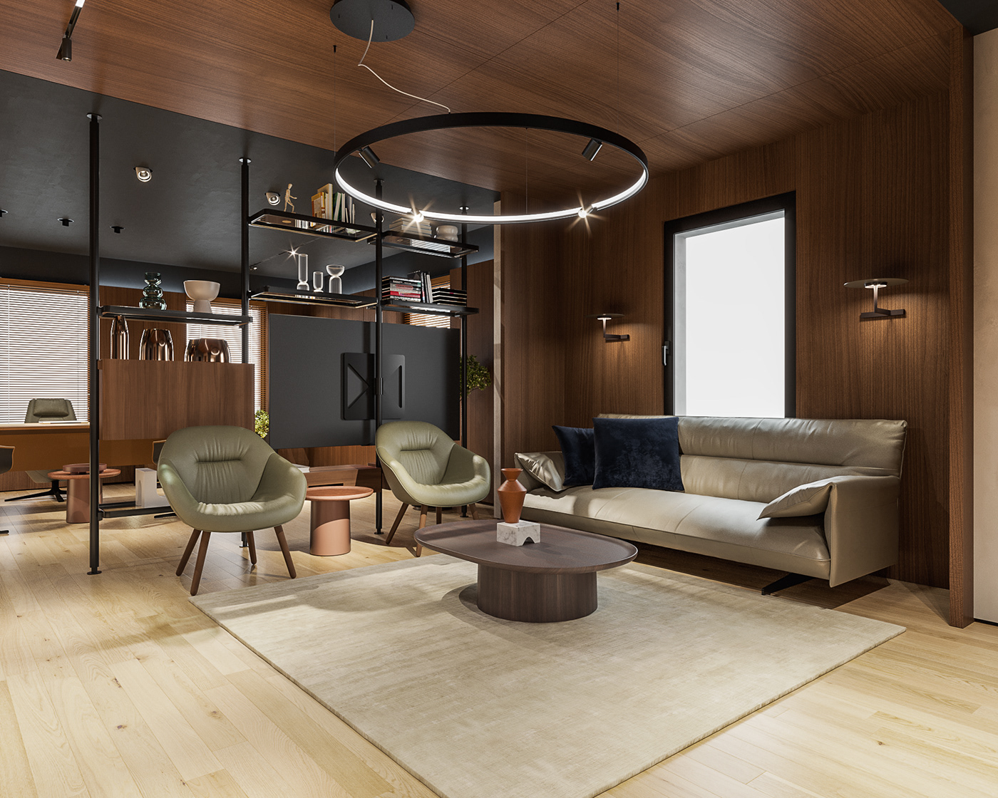 Interior visualization corona architecture wood walnut modern Render CGI interior design 