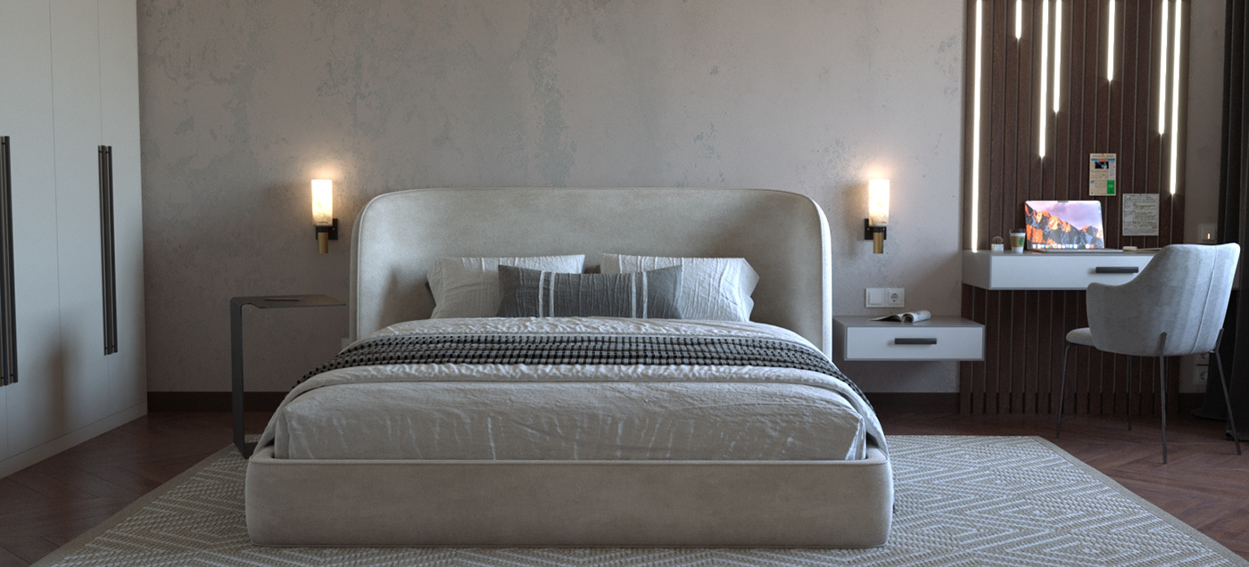 3ds max bedroom corona design de interiores interior design  modern Quarto venetian plaster visualization спальня