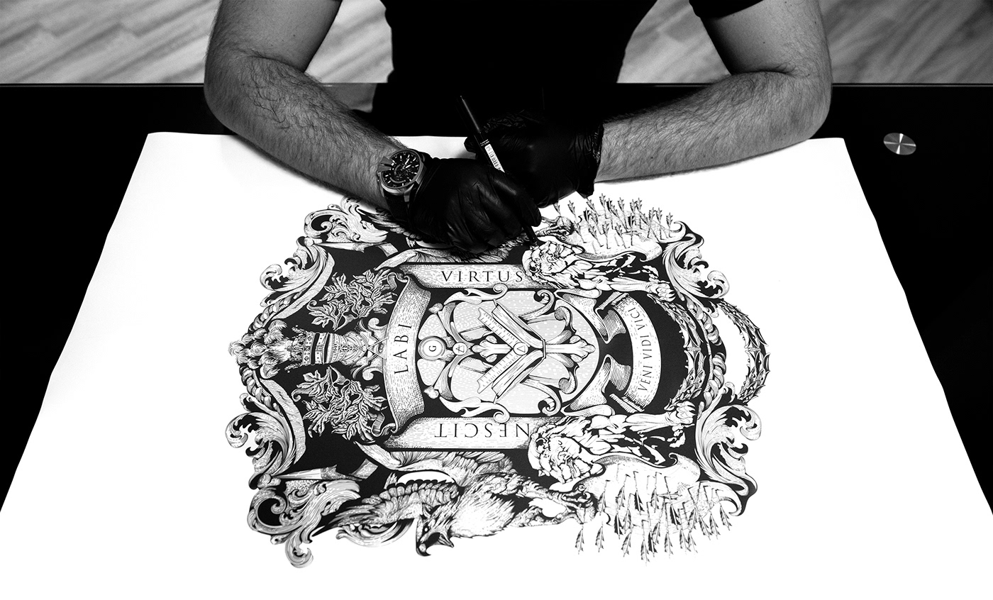 coat of arms monogram heraldry lettering Griffin knight Armor branding  lineart linework