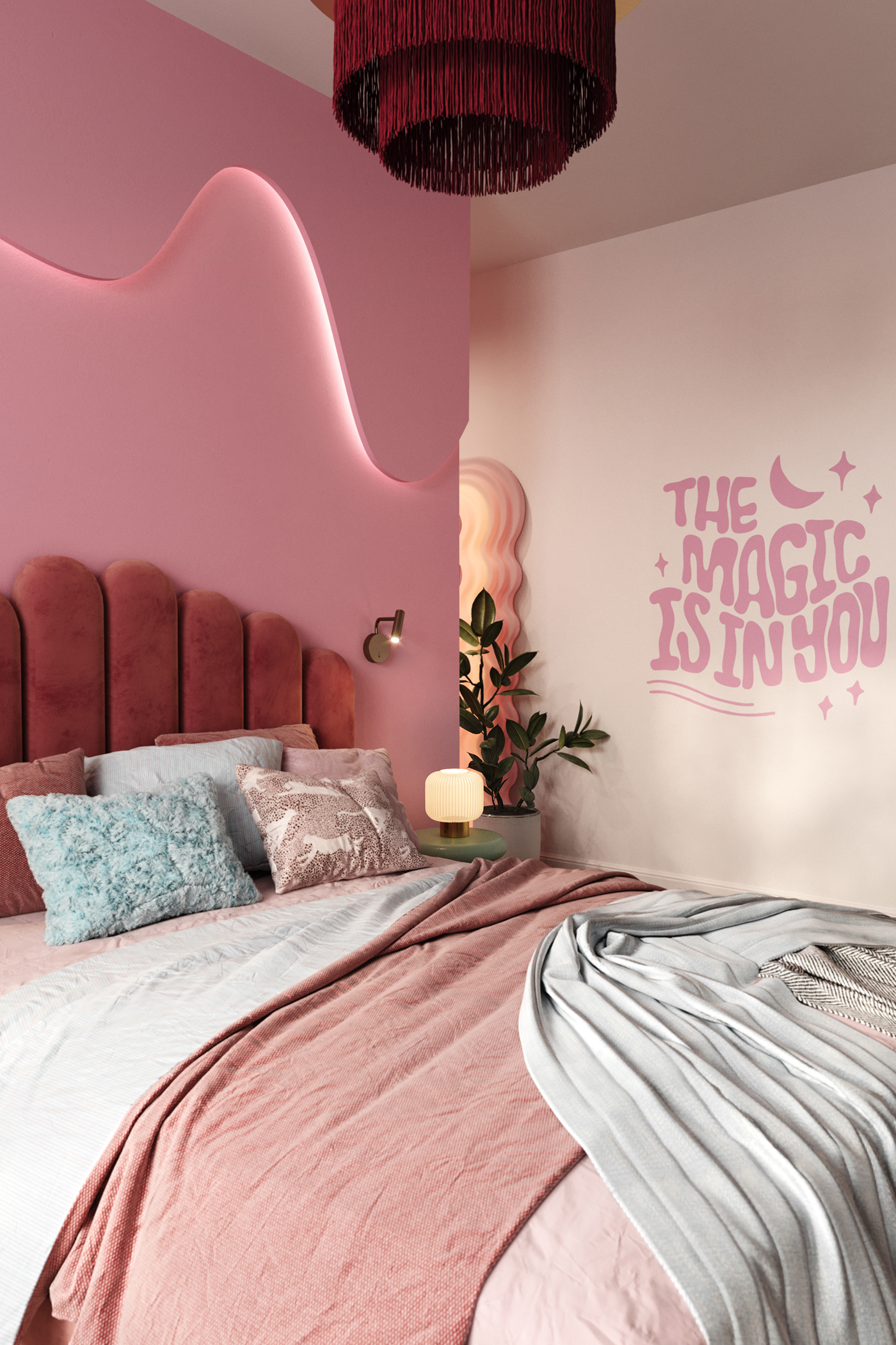 archviz visualization Render interior design  barbie pink 3D modern bedroom barbiegamer