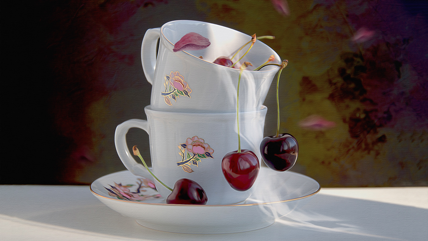 Digital illustration cherry cups
