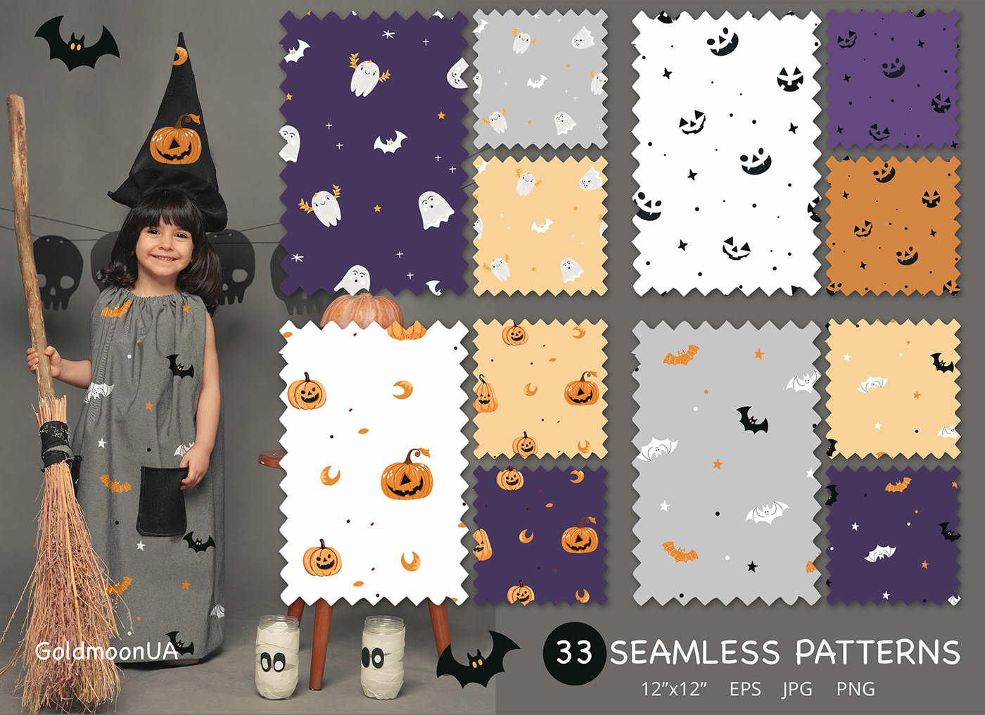 ILLUSTRATION  textile print fabric pattern design  seamless vector Halloween pumpkin autumn