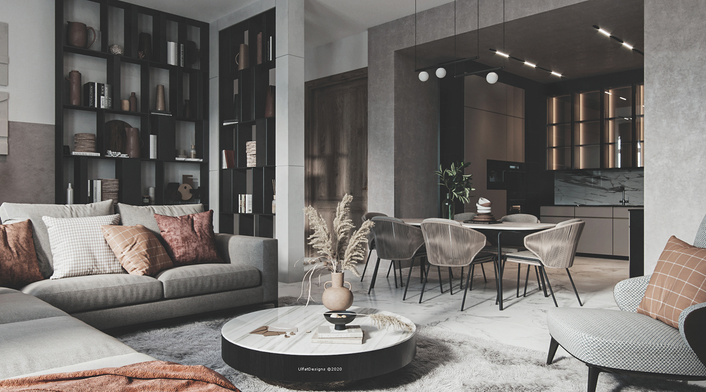 clay earthy tones family room living room minimal modern living pampas pot scandanivian Simple Interior