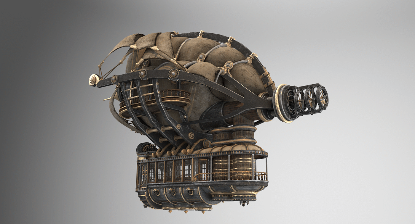 airship STEAMPUNK punk fantasy mechanical spaceship Military Aircraft old engine