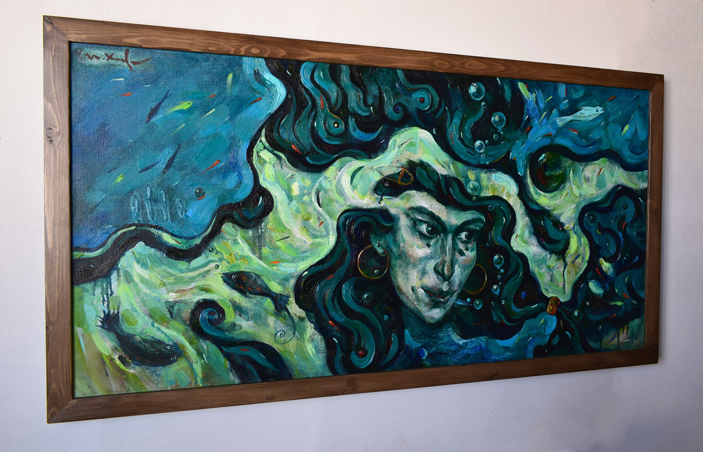 blue green nereida nymph oil on canvas Original Art painting   sea water