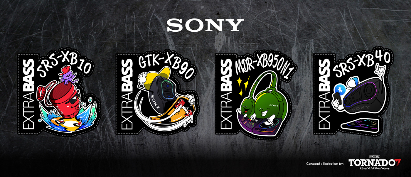 Sony extrabass Character design vector sticker TORNADO7DESIGN malaysia speaker headset