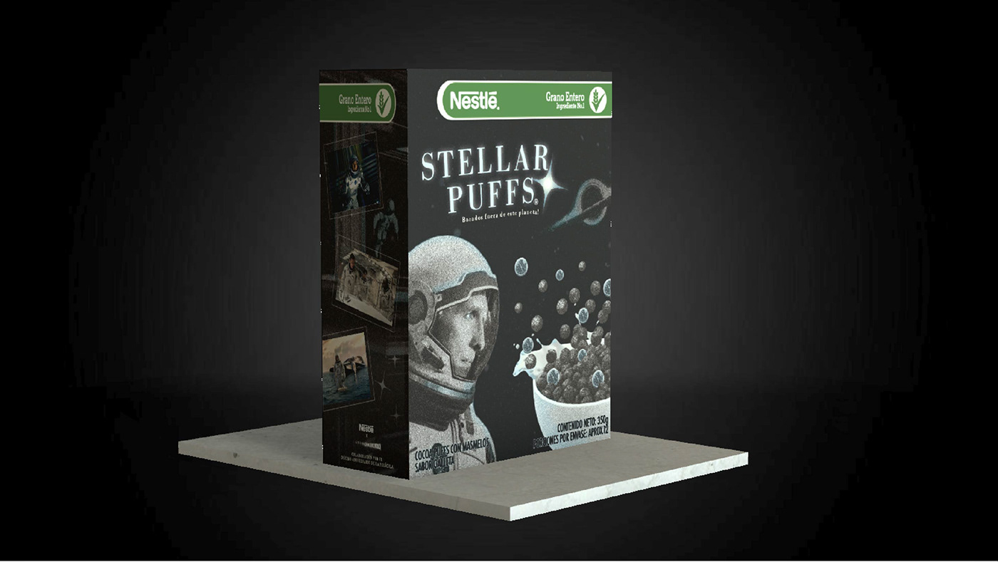 espacio caja de cereal interestellar Diseño de Empaques Packaging adobe illustrator photoshop 3D choco puffs