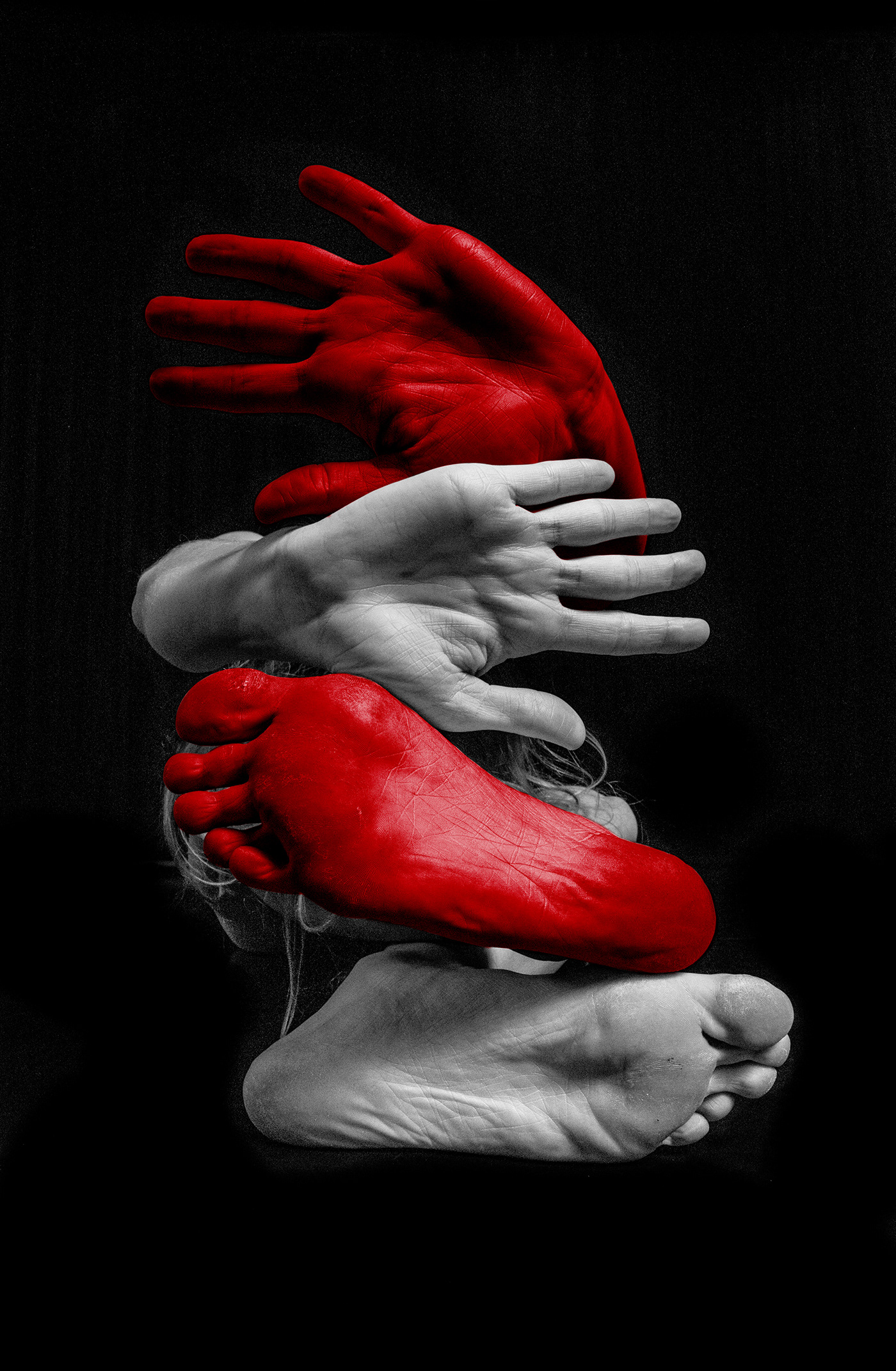 black and white body Digital Art  figure negative Positive red reflection digagonal