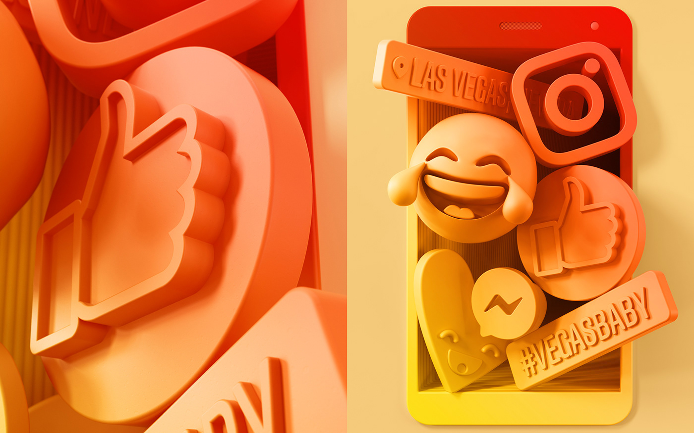 facebook 3D CG icons Emoji Render CGI art ILLUSTRATION 