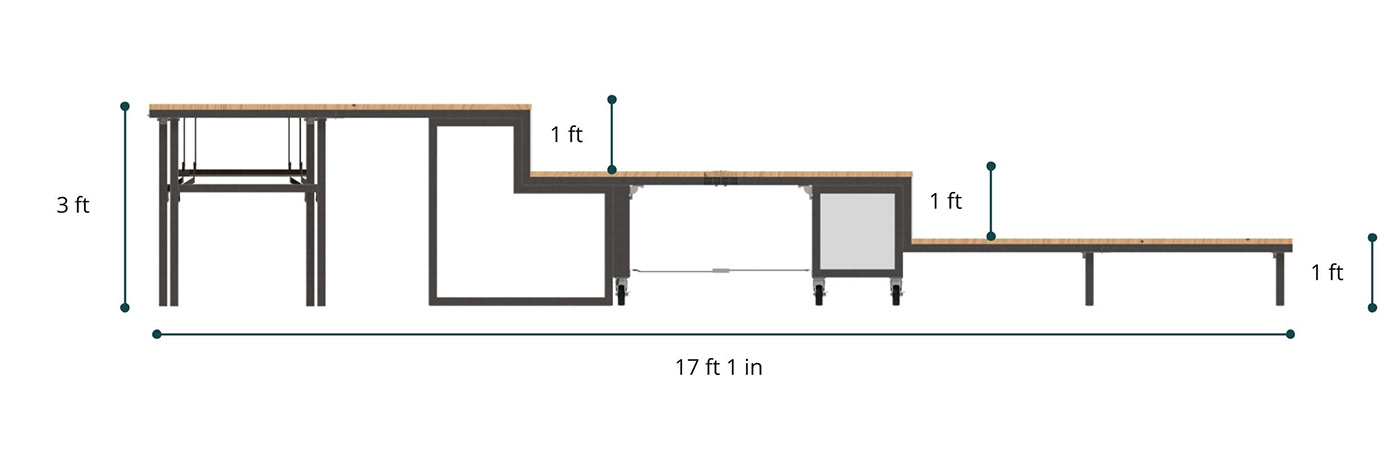 audience bench folde furniture Interior Performance Render Riser seating venue