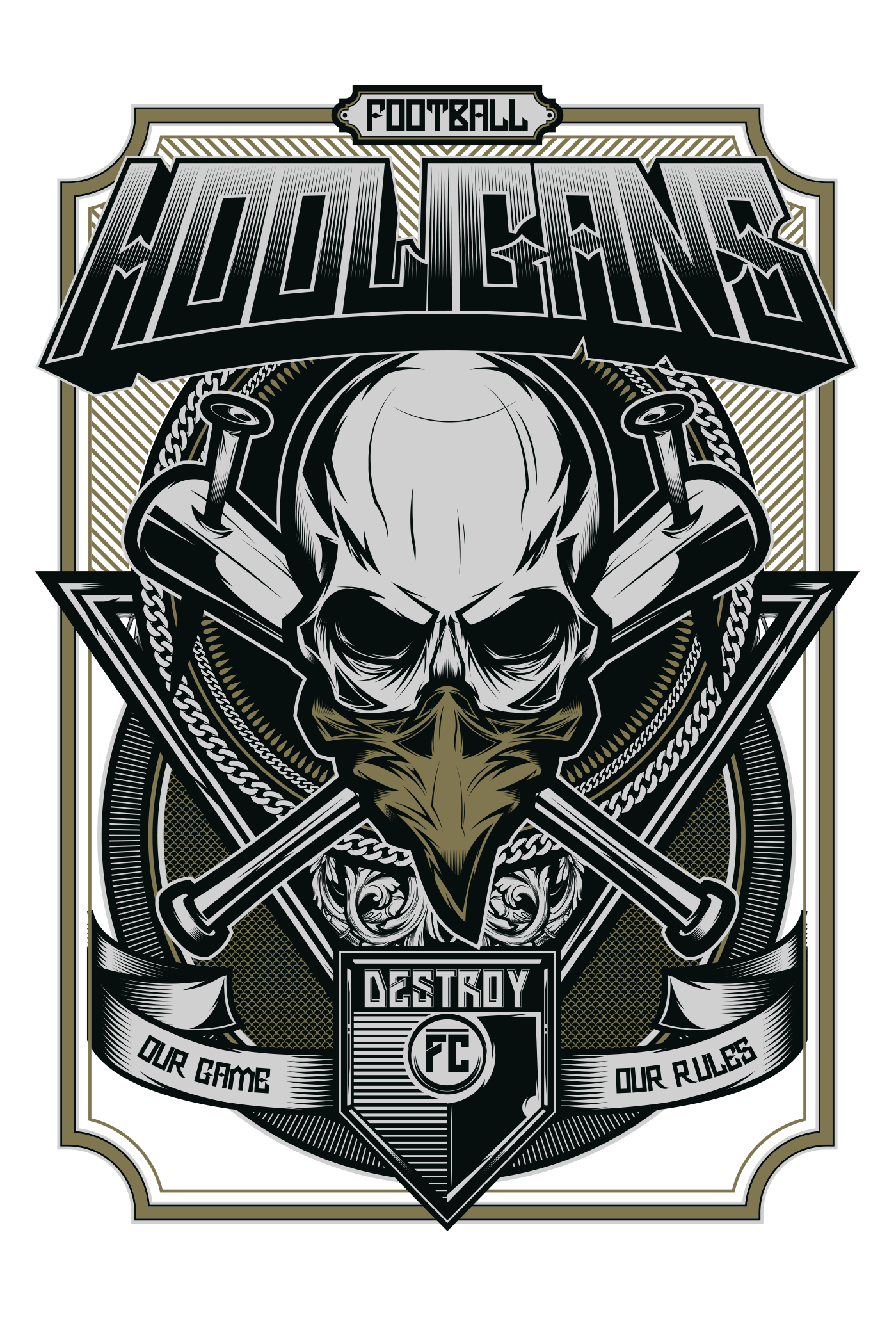 IcyBomb icy bomb skull hooligans football poster vector gold bat