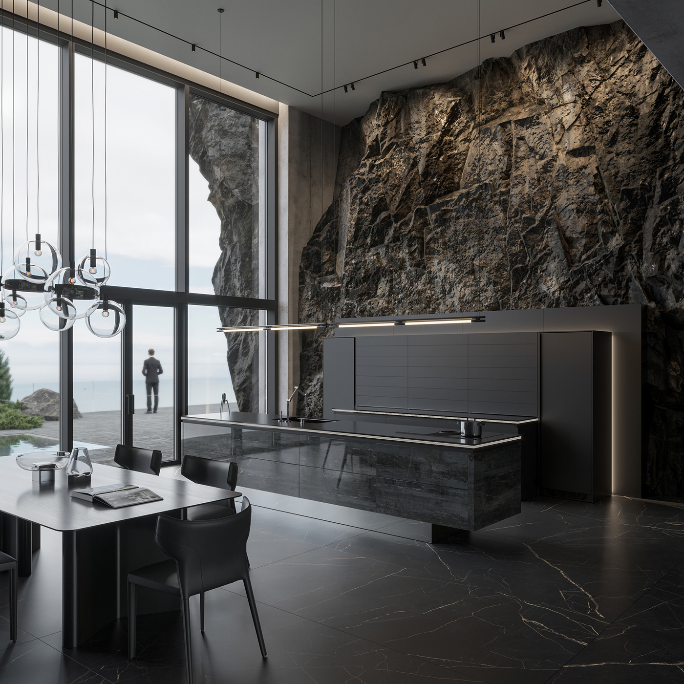batman concept furniture interior design  kitchen luxury panthouse Rehau rock Valcucine