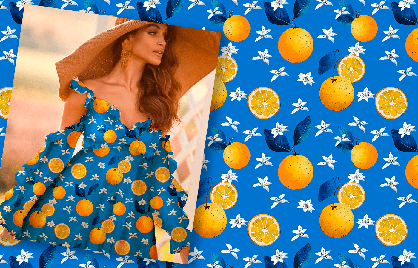 Fruit lemon orange Flowers surface design pattern textile pattern design  seamless Digital Art 
