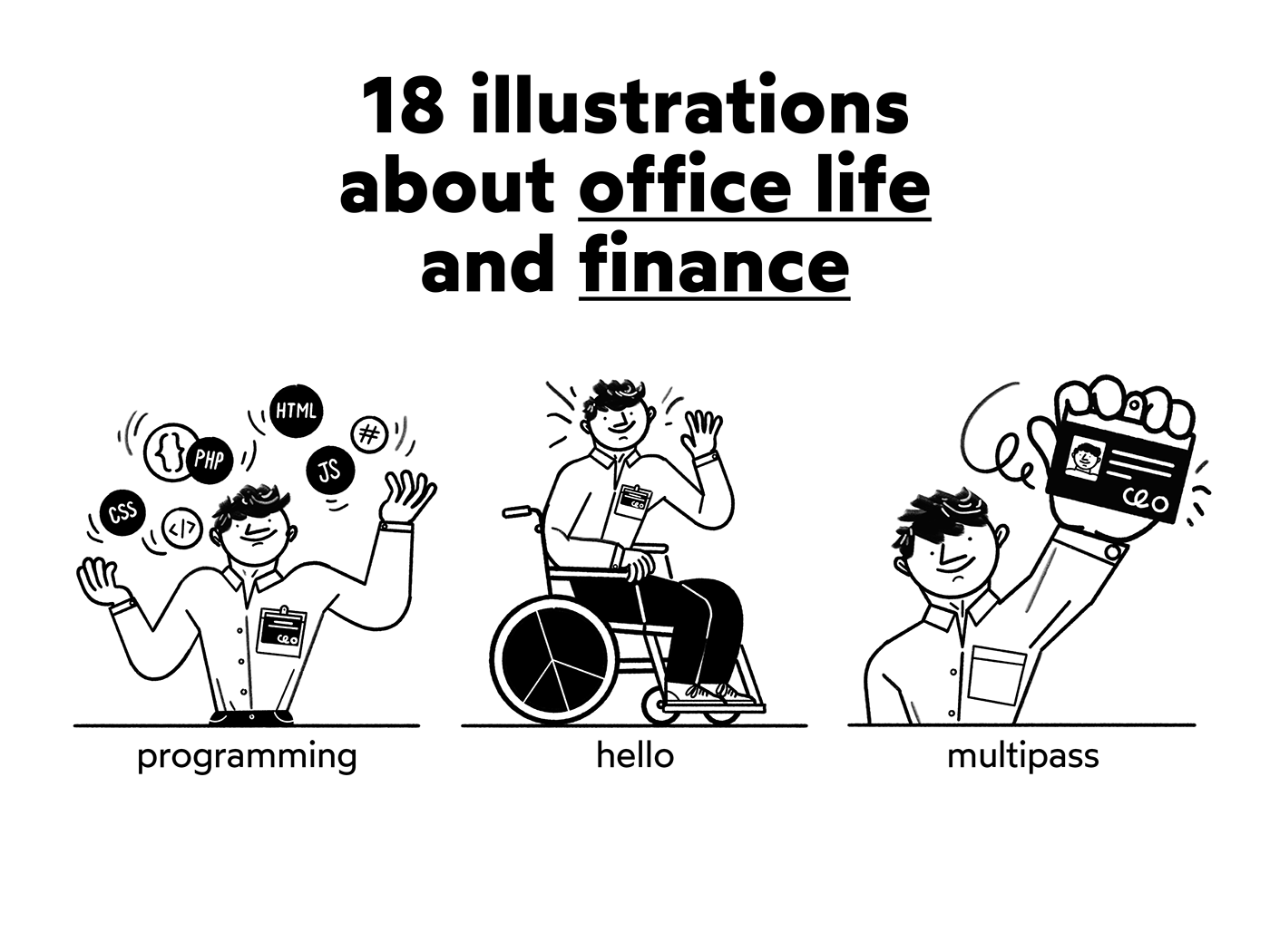 Office office life finance business company black and white hand drawn witty Fun