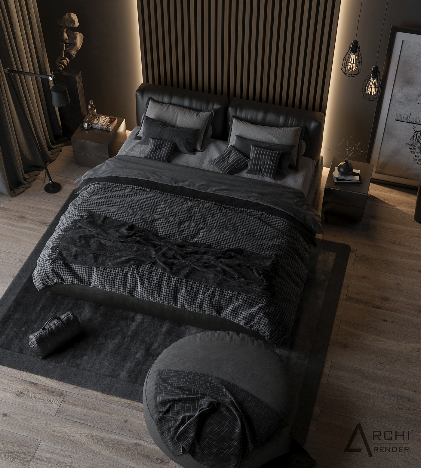 bedroom interior design  Interior dark design dark bedroom Render visualization rendering bedroom design