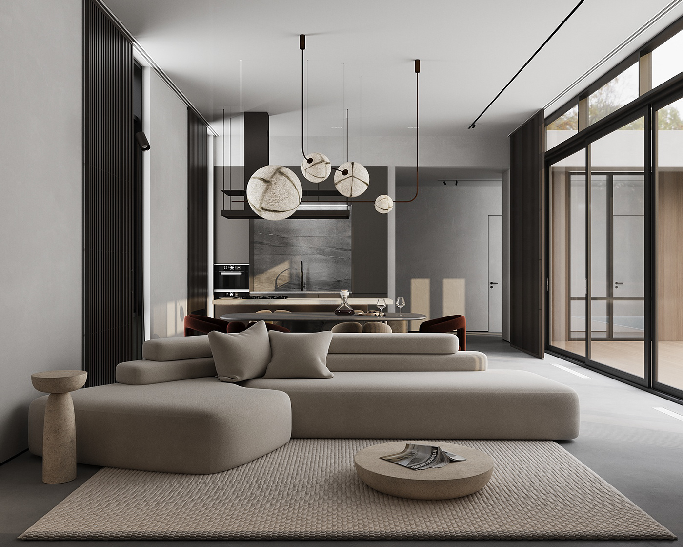 CGI corona home house interior design  kitchen living room modern Render visualization