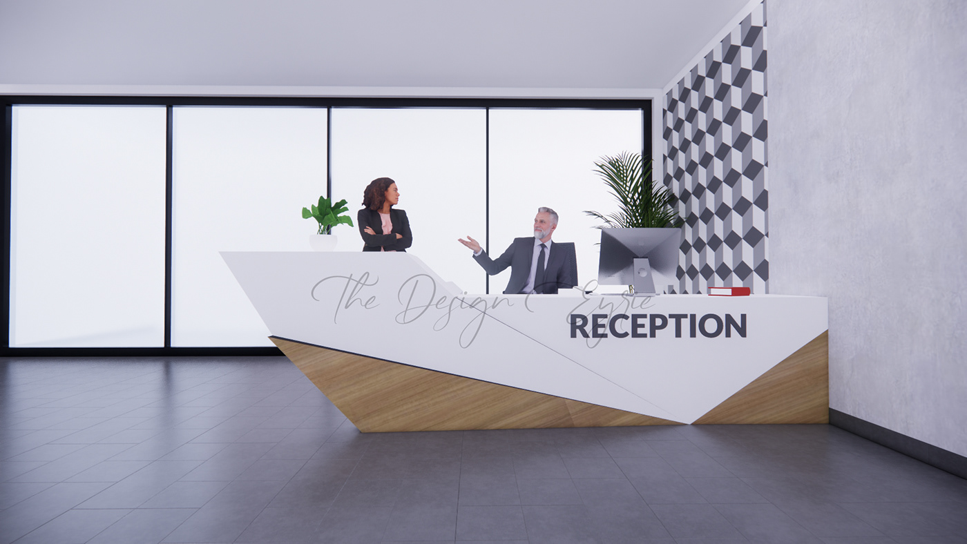 reception Office interiordesign architecture visualization Render archviz 3D OfficeInterior receptiontable