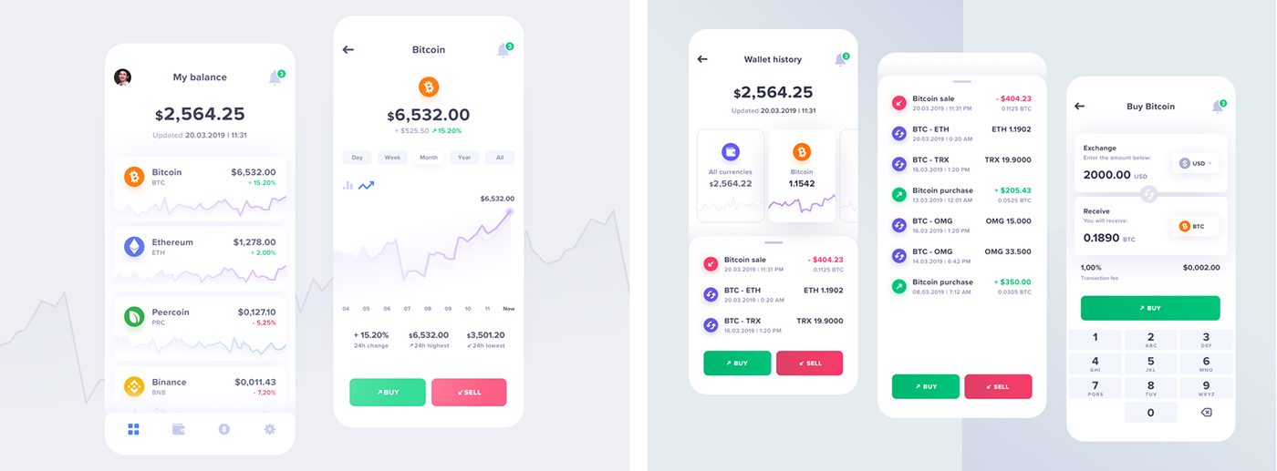 crypto cryptocurrency dashboard WALLET mobile app exchange blockchain UI ux