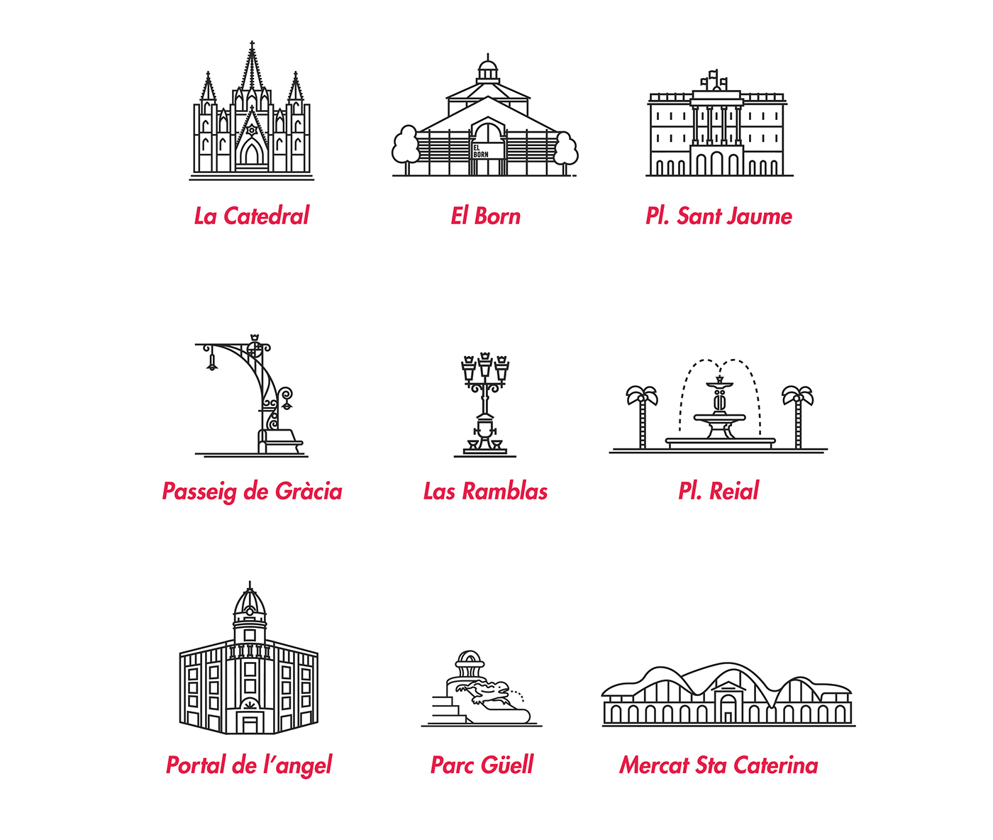 barcelona icons Icon Illustrator line set bcn