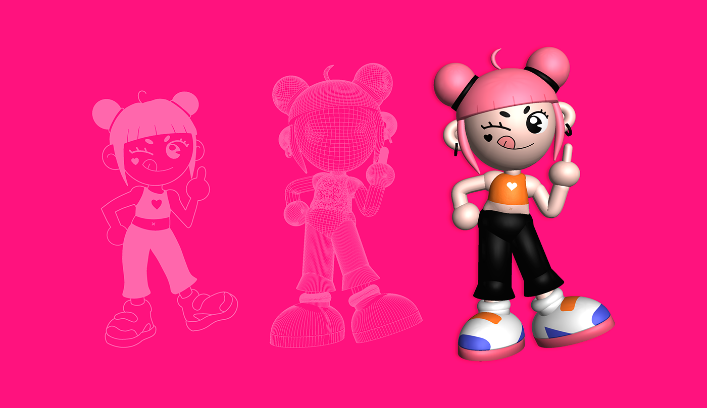 3d modeling cartoon Character Character design  graphic design  Paint 3D pink transgender y2k aesthetic